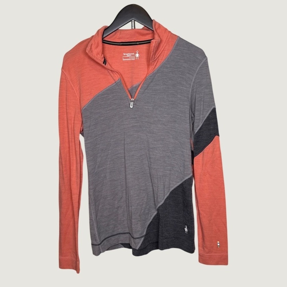 Smartwool Womens Merino 250 Quarter Zip Base Layer Top Coral Grey Large